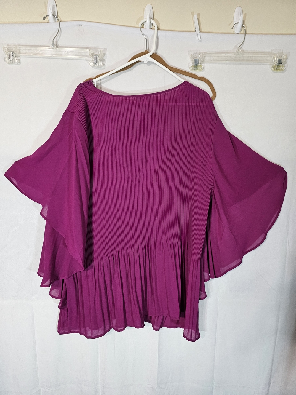 Catherines Magenta Pleated Lace-Trim Flutter Sleeve Tunic - Picture 4 of 6